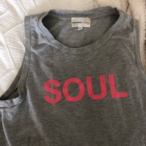 Soulcycle/Sundry Tank Top w/ list of studies onbak
